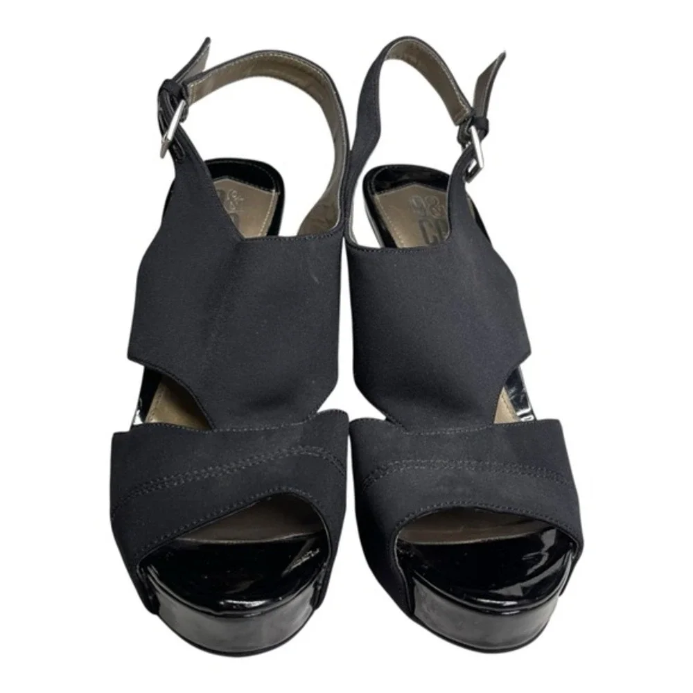9 & Co 10M Black Platform Sandals Peep Toe Slingback Heels JJFAITHFUL Glam Pinup